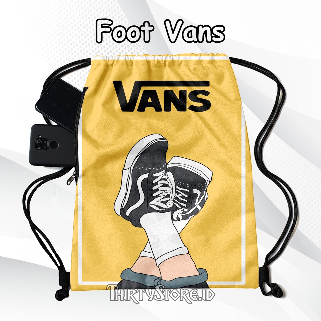 Tas Serut Anti Air New String Bag Full Print Pria Dan Wanita Motif Foot Vans Tas Olahraga Tas Sekolah