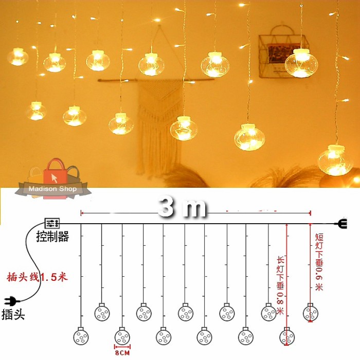 Lampu Tirai Bohlam LED Lampu Bola Transparan Lampu Renteng Cafe Murah Ornamen Idul Fitri Grosir Harga Termurah