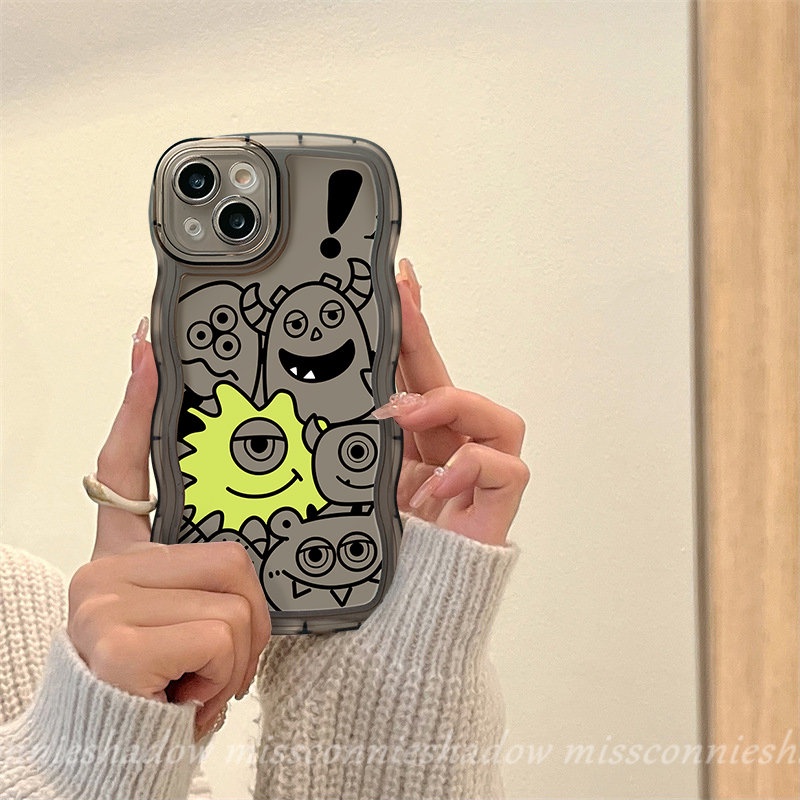 IPHONE Kartun Cute Little Monster Wavy Edge Case Kompatibel Untuk Iphone11 14 13 12 Pro Max 6 6s 8 7 Plus XR X XS Max SE 2020 14 Plus Soft TPU Back Cover