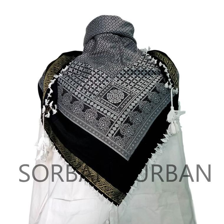 Stok Terbatas Sorban Kashmiri Persegi Hitam Putih Import India - Rida Shawl - Shemagh