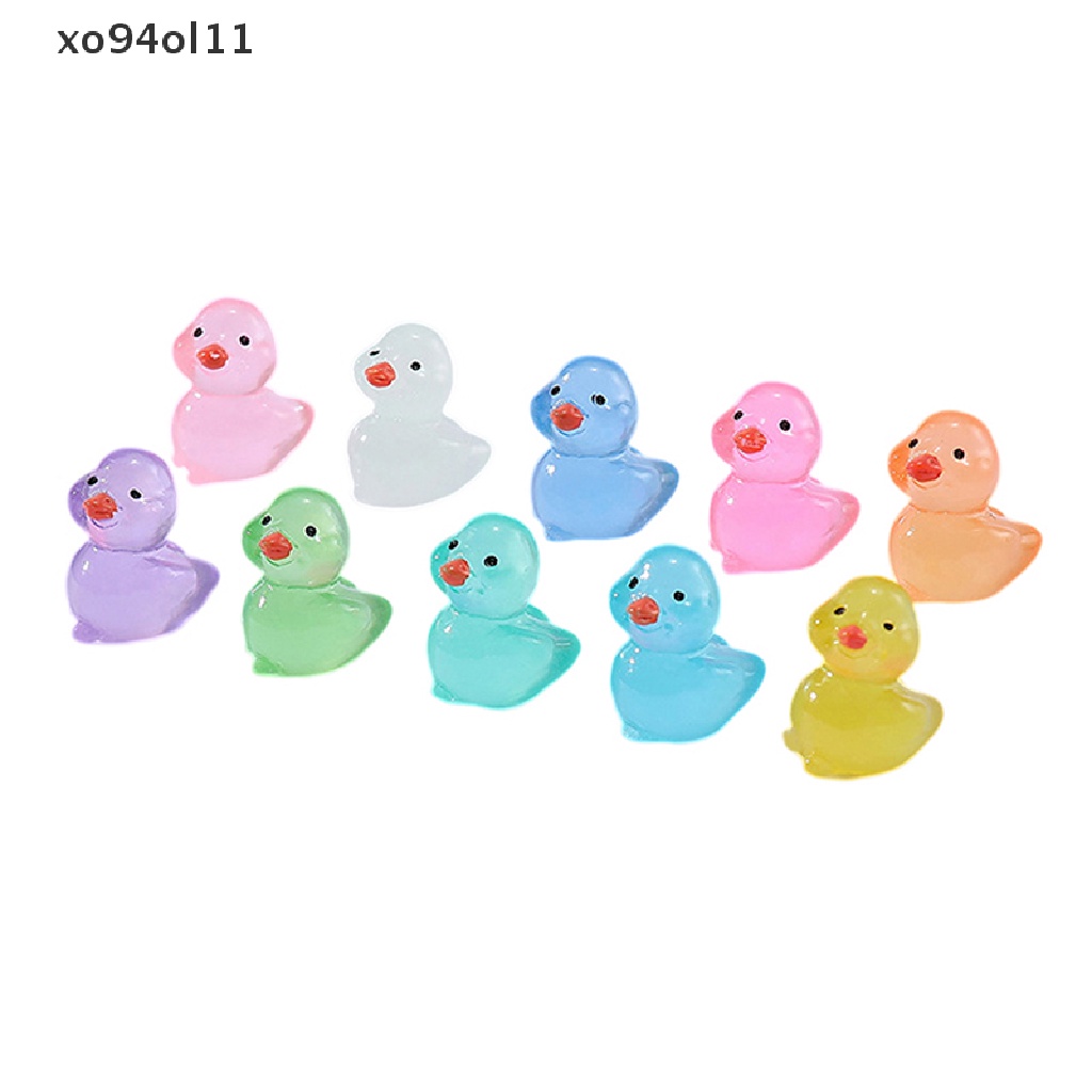 Xo 10Pcs Mini Luminous Resin Ducks Glow in The Dark Miniatur Ornamen Bebek Kecil Untuk Taman DIY Rumah Boneka Bebek Aksesoris OL