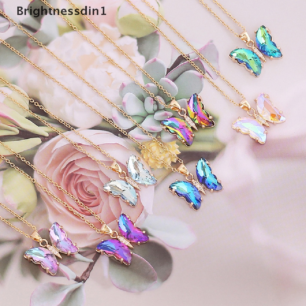 [Brightnessdin1] Kalung Kupu-Kupu Gradasi fashion Wanita Kalung Anti Karat Butik