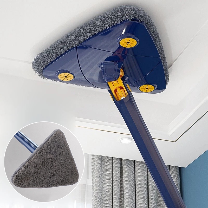 【COD】130cm Lantai Pel Segitiga Pel Pembersih Dapat Diputar Pel Pel Debu Datar Mop Squeeze Otomatis