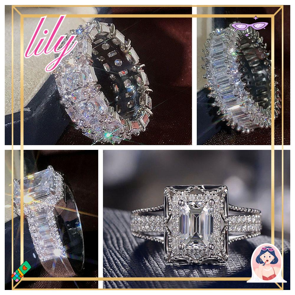 Lily White Sapphire Rings Perhiasan Bling Tunangan Pernikahan Mewah Kristal Putri