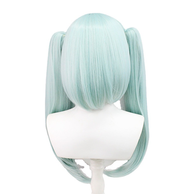 Genshin Karakter Genshin cos Wig Lampu Cyan Tiger Mouth Clip Double Ponytail Simulasi Kulit Kepala cosplay Penutup Kepala Rambut Panjang