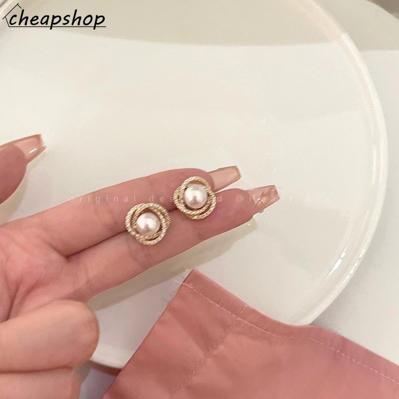 IFYOU Anting Tusuk Emas Mutiara Mewah Untuk Wanita Kristal Spiral Earring Aksesoris Fashion Perhiasan