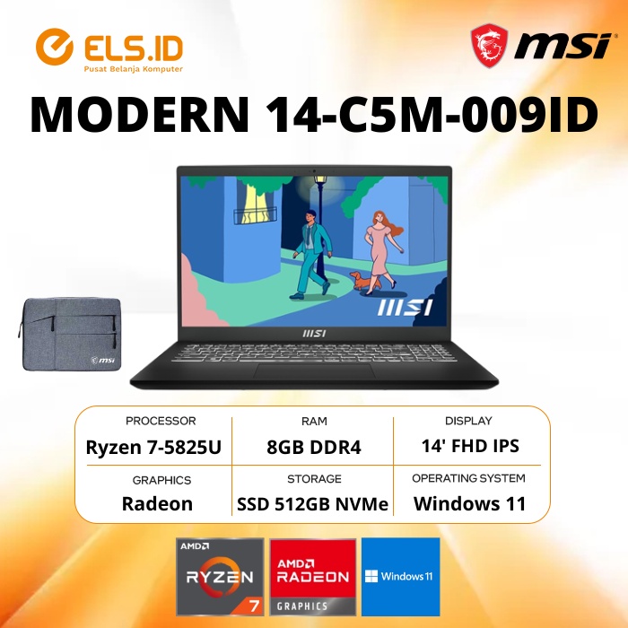 MSI Modern 14 C5M-009ID Ryzen 7 5825U 8GB SSD 512GB 14' FHD W11