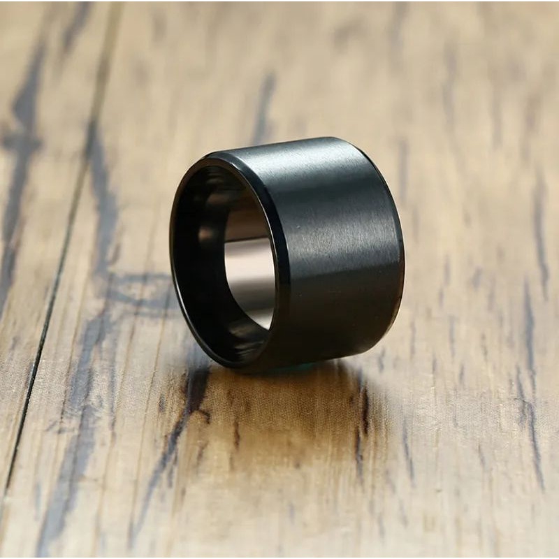 Cincin Pria Jempol 15 mm Black Titanium Premium Quality Anti Luntur Tahan Karat