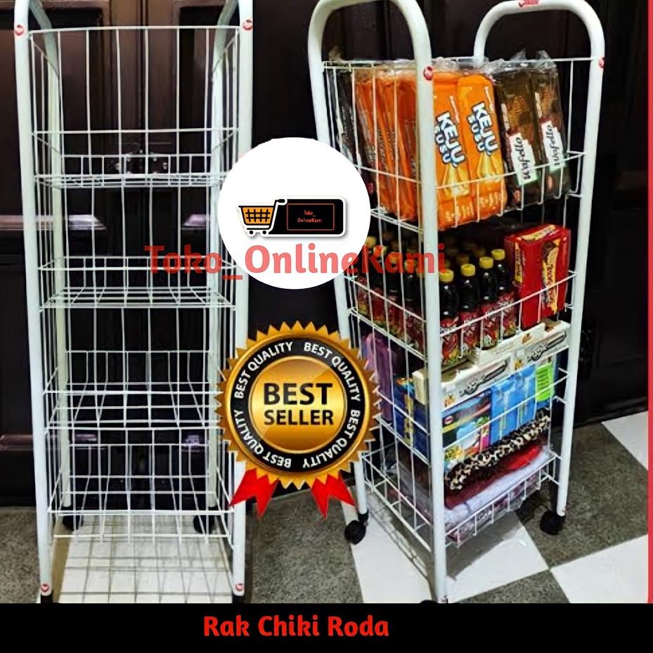 ❄ Rak Chiki Roda/Rak Display/Keranjang Chiki/Rak Jajan/Rak Serbaguna 4 Susun Pakai Roda/Rak Toko ♣