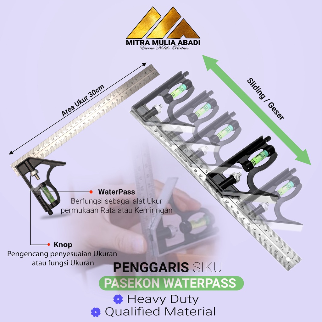 PASEKON waterpass Penggaris Sudut 30cm Pengukur Rata stainless Steel