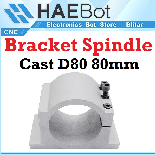 [HAEBOT] Bracket Spindle Cast Round 80mm Square Clamp Motor Holder D80 Mount Dudukan Trimmer Dinamo Aluminium CNC Router Tuner 80 mm DC