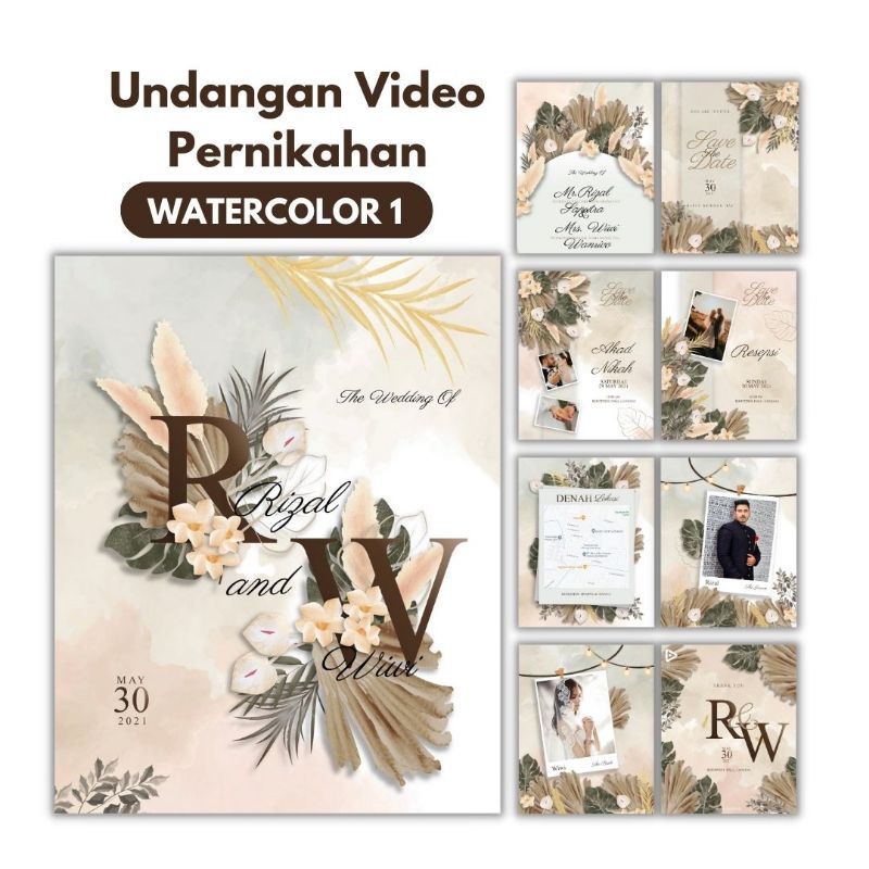 Undangan video | undangan digital | undangan pernikahan tema watercollor murah dan cepat pakai foto 