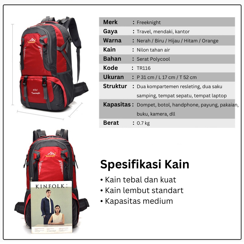 Highland Tas Ransel Pria Gym Fitness Tas 60L Punggung Cowok Travelling Waterproof Multifungsi TR116