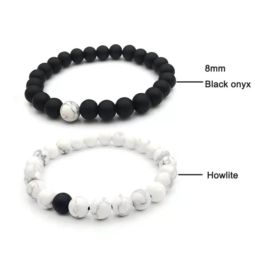 Gelang Pasangan Natural Stone Black Onyx Doff Howlite Turquoise White 8mm