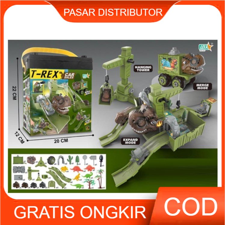 Mainan Anak T-REX CAR SALES Merakit Trek Adegan Dinosaurus Diecast Car