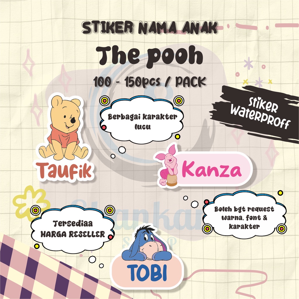 

( 100-150pcs) Stiker Nama TEMA THE POOH / Stiker Nama MURAH / Stiker Nama Langsung Tempel