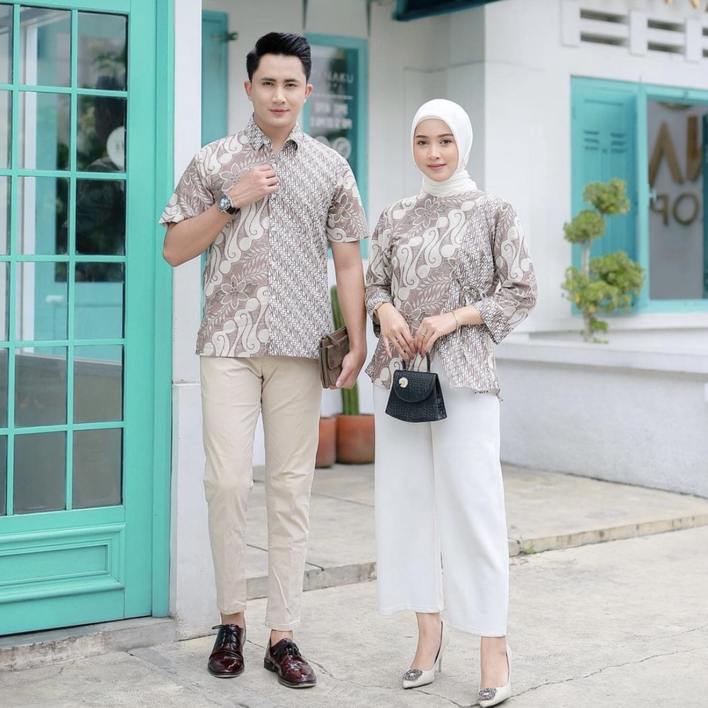 Batik Couple Modern Atasan Blouse Batik Kerja Kantor Wanita Seragam Baju Batik Wanita Dan Pria