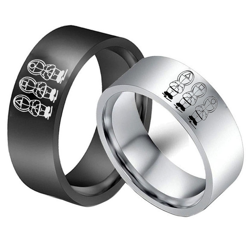 Permainan Cumi-Cumi | Permainan Cumi-Cumi | Cincin Ukir Laser Bahan Stainless Steel | Cincin Pasangan Bahan Titanium Steel