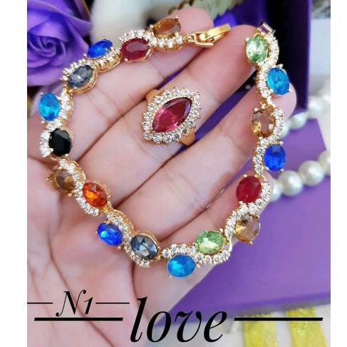 Gelang set Cincin Batu Warna Mix Kombinasi Xuping Terbaru 0102aa
