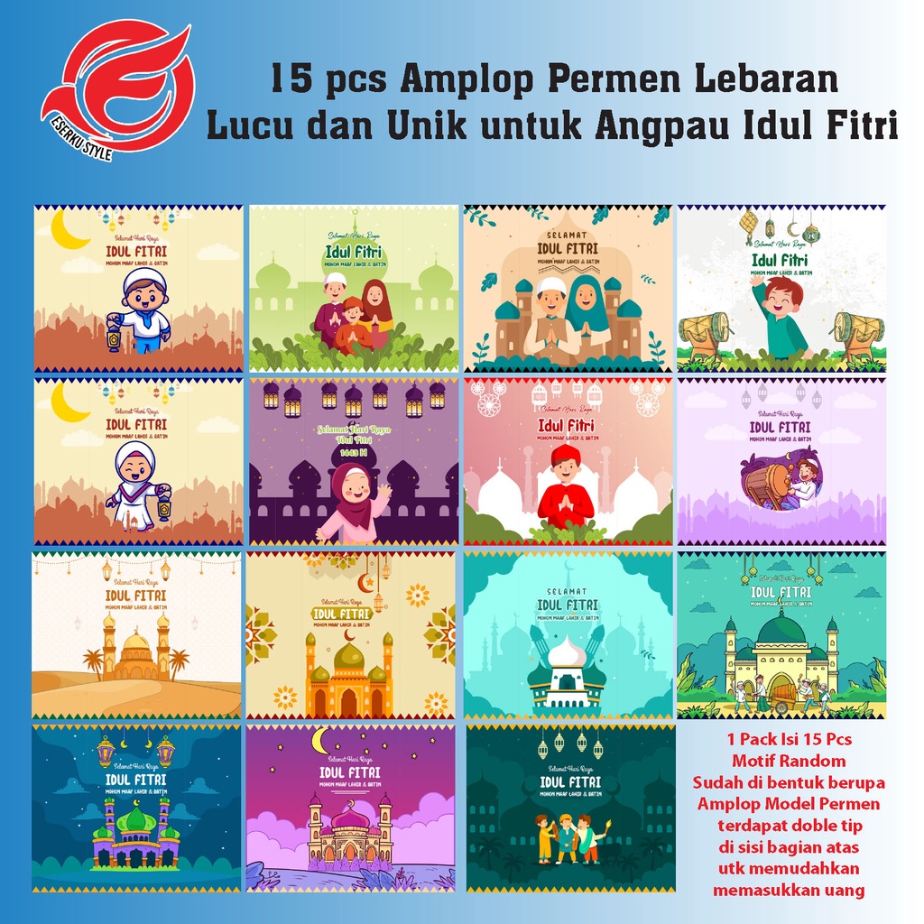 

(Isi 15 pcs) Amplop Permen Lebaran Lucu dan unik untuk angpau idul fitri