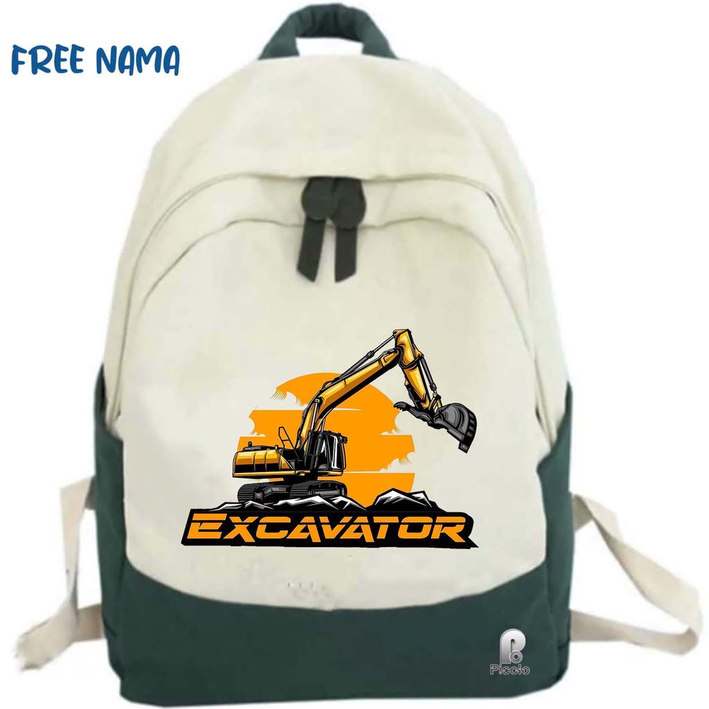 TAS RANSEL BACKPACK ANAK SEKOLAH MOTIF EXCAVATOR UNISEX (FREE NAMA)