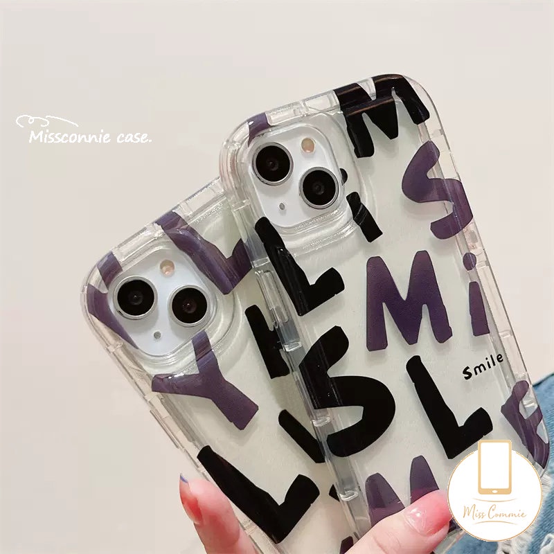 Ins Fashion Graffiti Letter Airbag Phone Case Kompatibel Untuk iPhone 7Plus 11 13 14 12 Pro MAX 6 8 6S Plus XR X XS MAX Lucky Soft Tpu Shockproof Back Cover