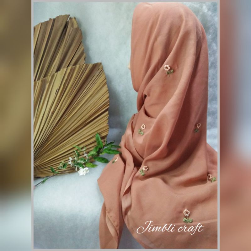 hijab paris sulam tabur/ jilbab sulam bulion/ kerudung bordir mawar sulam/ jilbab sulam tasel FREE P