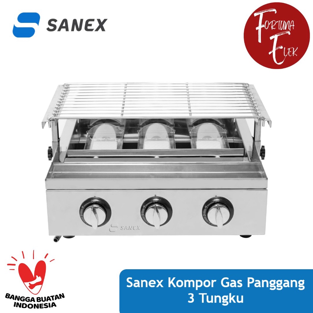 Sanex Kompor Gas Panggang 3 Tungku KP 03 Bakar Sosis BBQ Sate