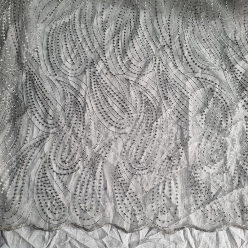 50cm Kain Kebaya Perak Silver Tile Tulle Mutiara Kain Brukat Broklat