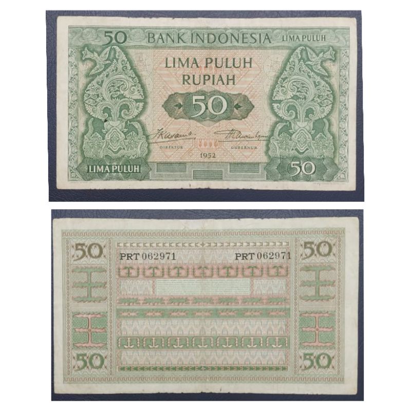 Uang Kuno Indonesia Series Budaya 50 Rupiah Tahun 1952 Kondisi Kertas AXF Renyah Original 100%