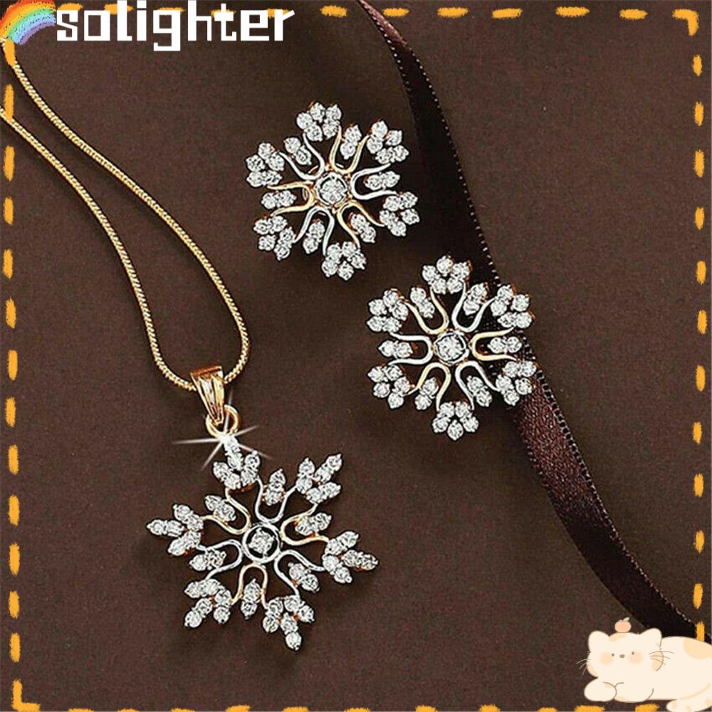 Solighter Snowflake Pendant Kalung Fashion Pernikahan Perhiasan Elegan
