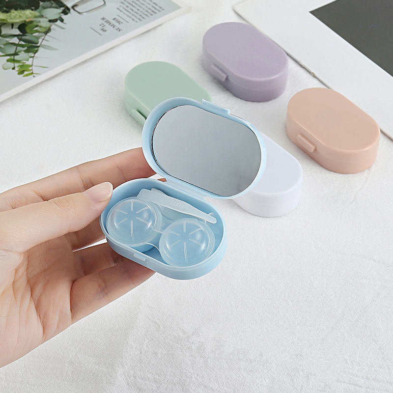 Tempat Kontak Lensa Mini Mudah Dibawa Dengan Pinset Suction Stick Mirror Travel Portable Wadah Lensa Kontak Berwarna Candy Color Companion Box