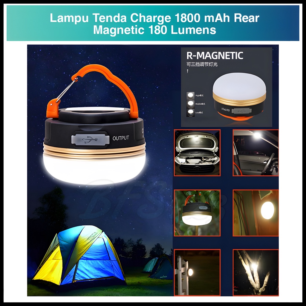 Lampu Tenda Charge LED Cahaya Terang Hook Carabiner Magnet