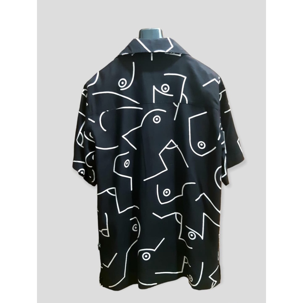 ARKANA - Kemeja Hawaii Printing Pria Bahan Katun Rayon Premium - Hitam