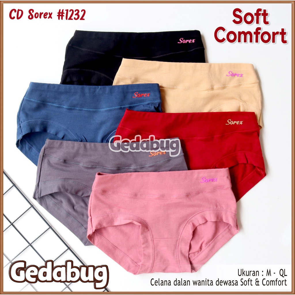 PROMO 6 Pcs - CD Wanita Sorex 1232 Soft &amp; Comfort | Celana dalam wanita dewasa Super lembut | Gedabug