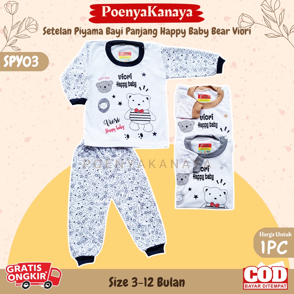 Setelan Baju Bayi Piyama Bayi Panjang HAPPY BABY BEAR Viori Size 3-12 Bulan SPY03