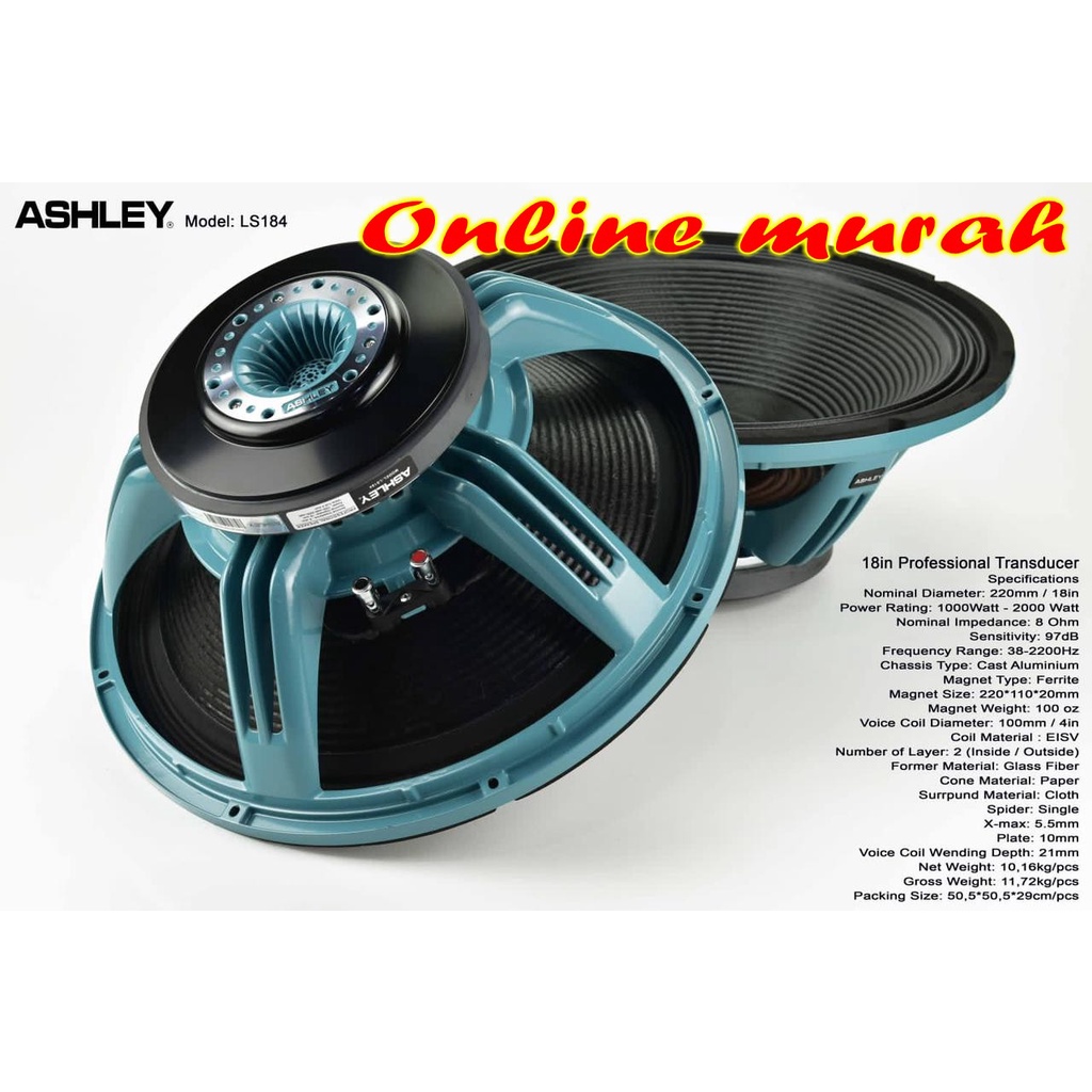 Speaker Komponen Tranducer ashley ls 184 / ls184 ORIGINAL 18 inch