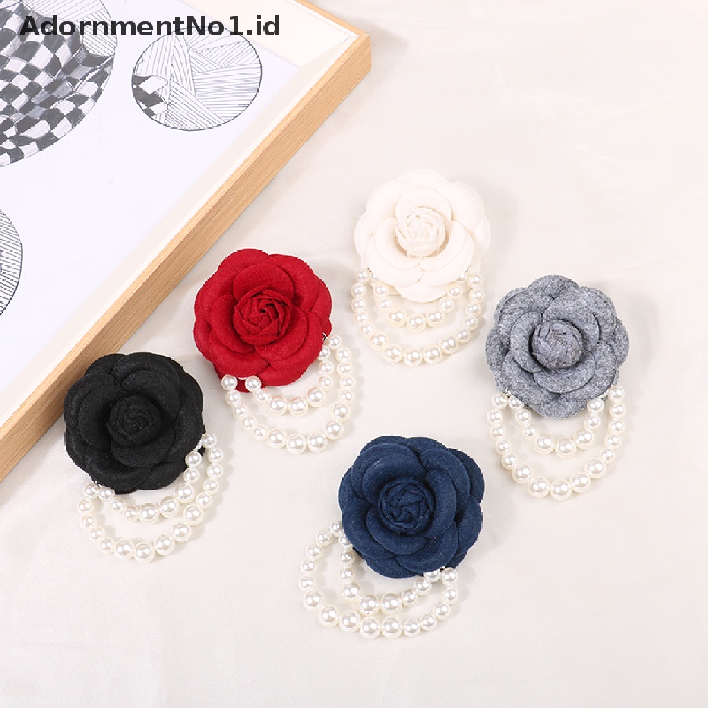 [AdornmentNo1] Korea Kain Camellia Bunga Bros Pin Mutiara Rumbai Korsase Fashion Perhiasan Bros Untuk Wanita Kemeja Kerah Aksesoris Kain Korsase Pin Hadiah [ID]