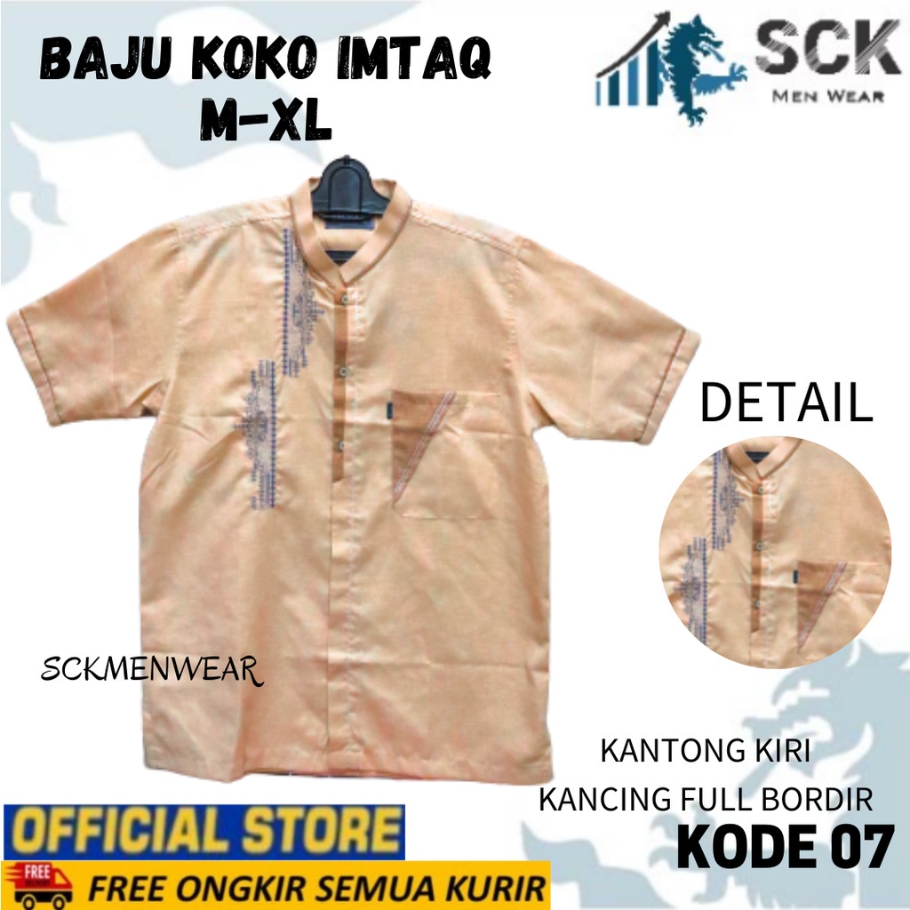 Hem Koko Pria IMTAQ 07 / Kemeja Lengan Pendek Motif Bordir Katun Warna  / Pakaian Muslim Cowok - sckmenwear GROSIR