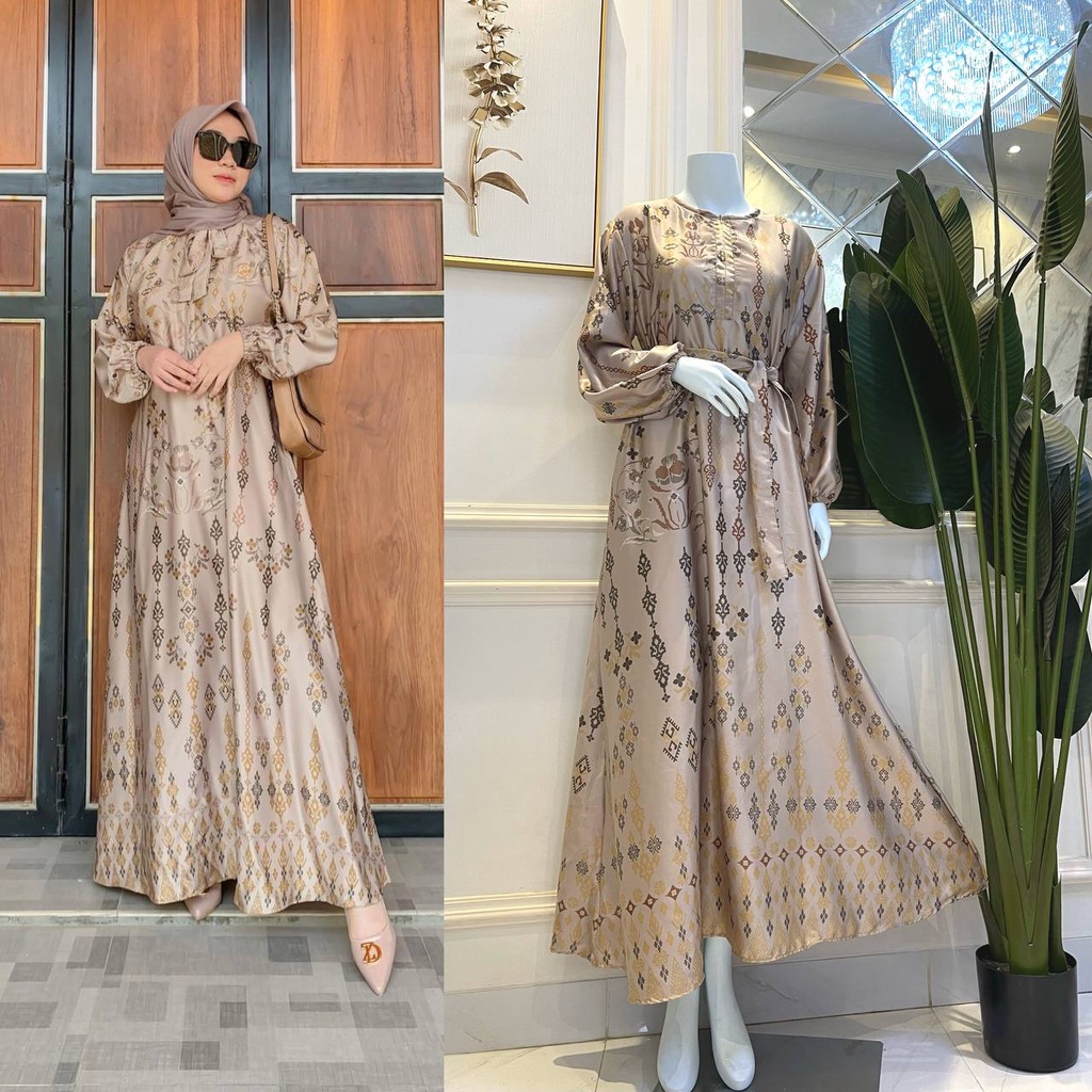 ELois Gamis Terbaru Diora Silk Dress Wanita Lengan Panjang Maxidress Kekinian LD 110 cm