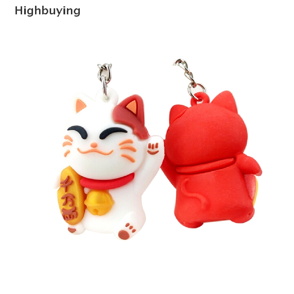 Hbid PVC Soft Lucky Cat Cute Pendant Key ring Gantungan Kunci Tas Mobil Kunci Souvenir Hadiah Glory