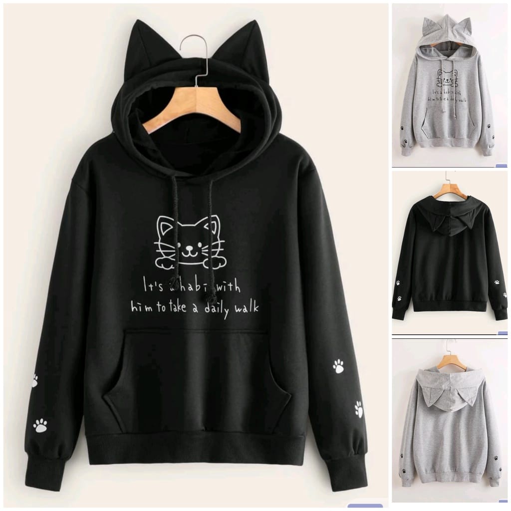 Sweater Hoodie Oversize Wanita | MEOW CAT KIYOWO HOODIE WANITA LUCU