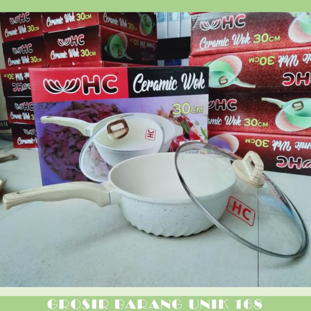 Wok pan 30cm HC / Wajan korea HC - panci wajan - penggorengan - tutup kaca - marble