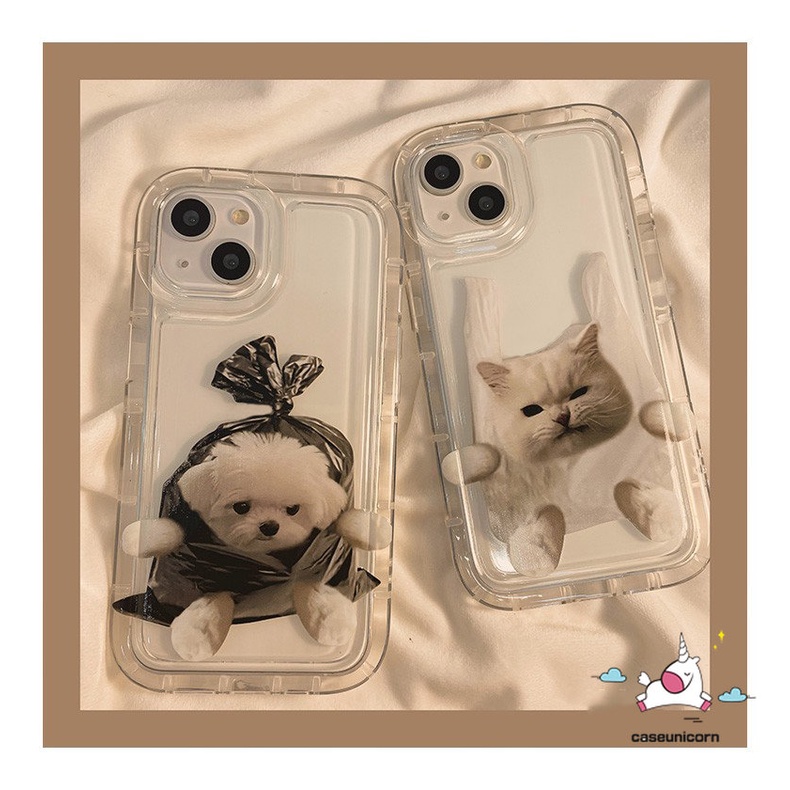 IPHONE Kompatibel Untuk Iphone 11 14 13 12 Pro Max7 8 6 6S Plus XR X XS MAX Kartun Lucu Kucing Anjing Airbag Shockproof Lembut TPU Silicon Bening Pasangan Phone Case