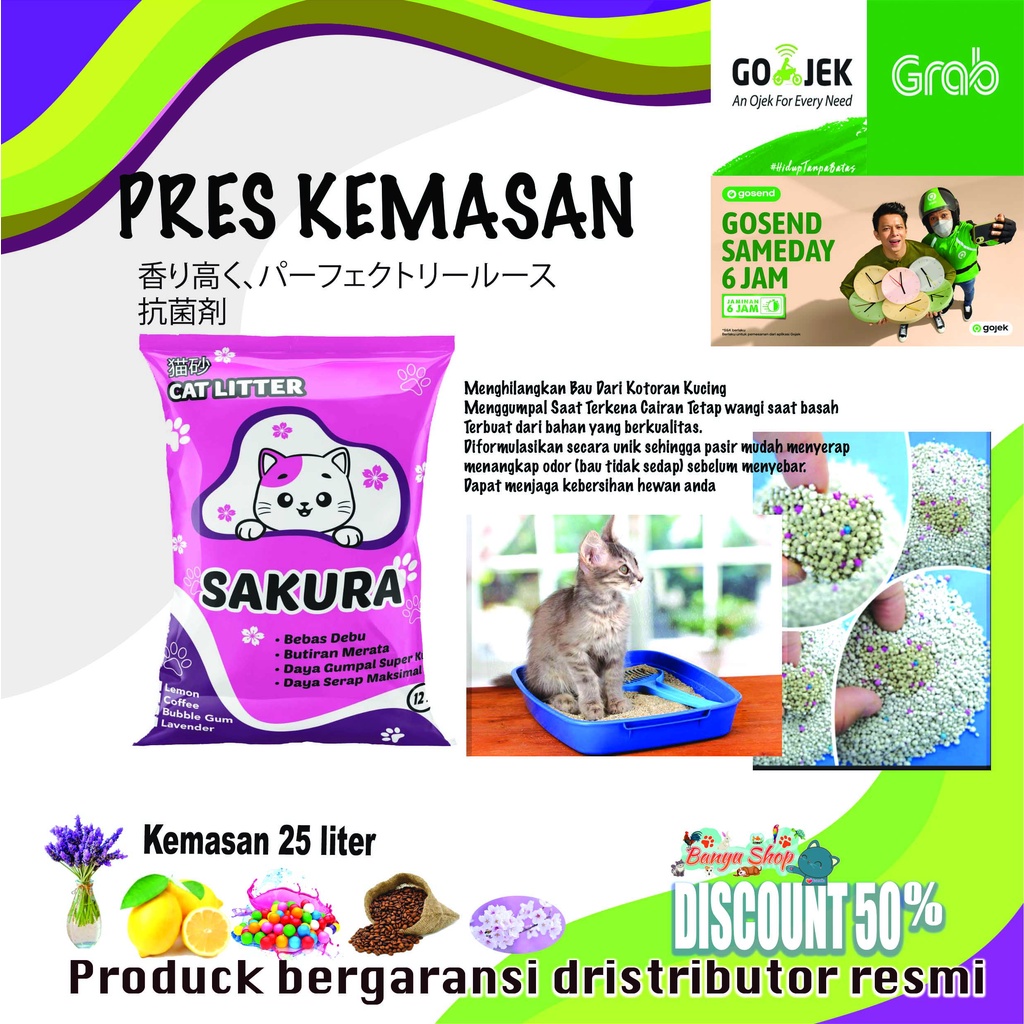 25 liter-PASIR GUMPAL WANGI SAKURA-PRES KEMASAN-GOJEG-GRAB-SAMDAY-AREA TANGERANG