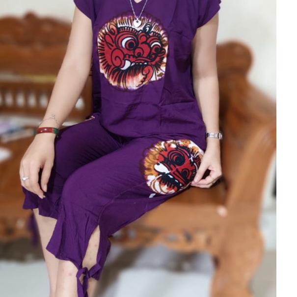 ֍ setelan baju bali lukis barong size M, L, XL, XXL celana 7/8 bahan tebal dan adem ➩