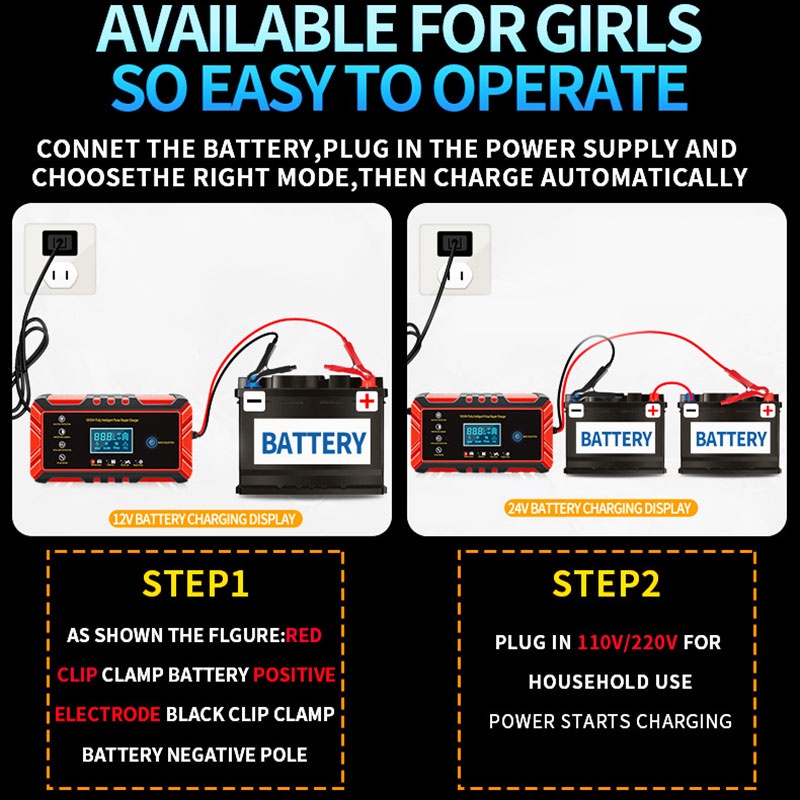12V 6A smart car motorcycle battery charger for car motorcycle lead acid agm gel vrla 6a 12v smart charging digital lcd display