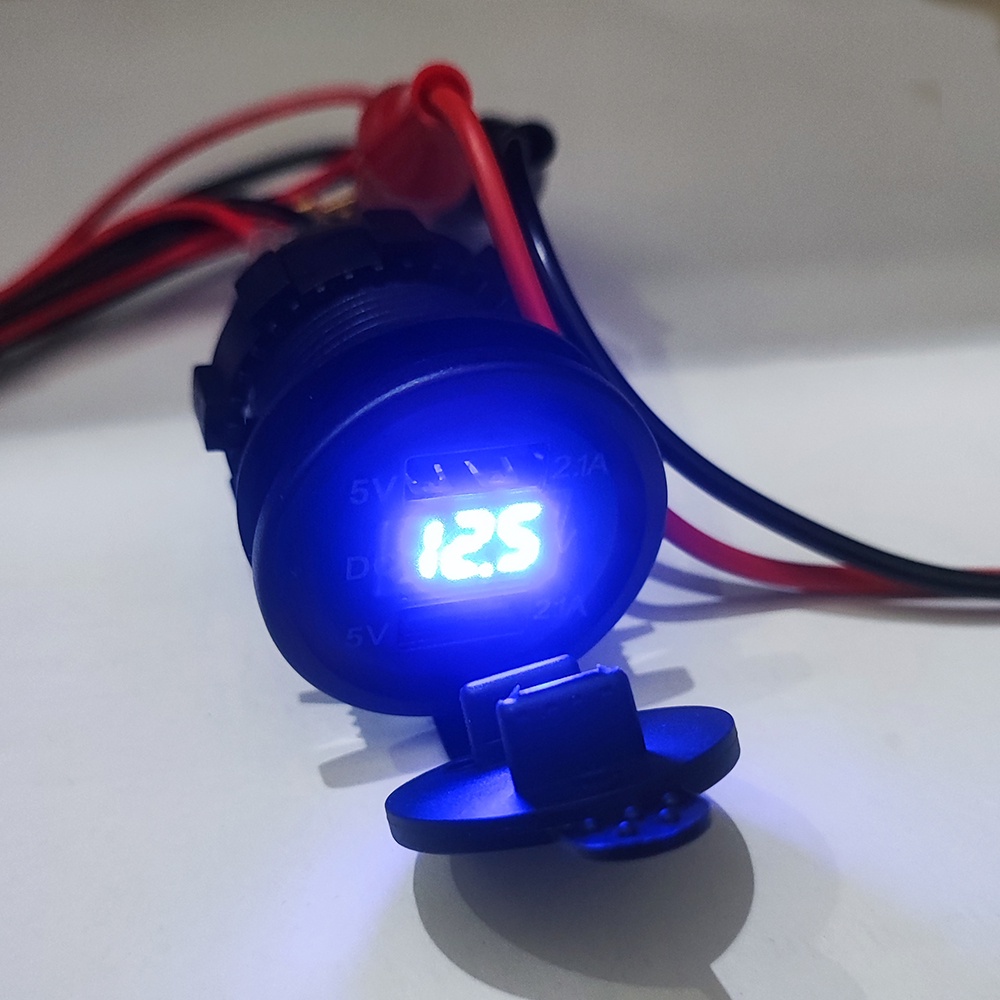 USB Charger 2 Port 4.2A Dengan Voltmeter Untuk Motor dan Mobil