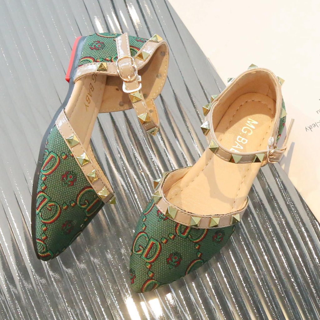 (LOLI-JKT) V61 SEPATU ANAK CEWEK MEWAH RIVET HEELS BUCKLE SIZE 26-36