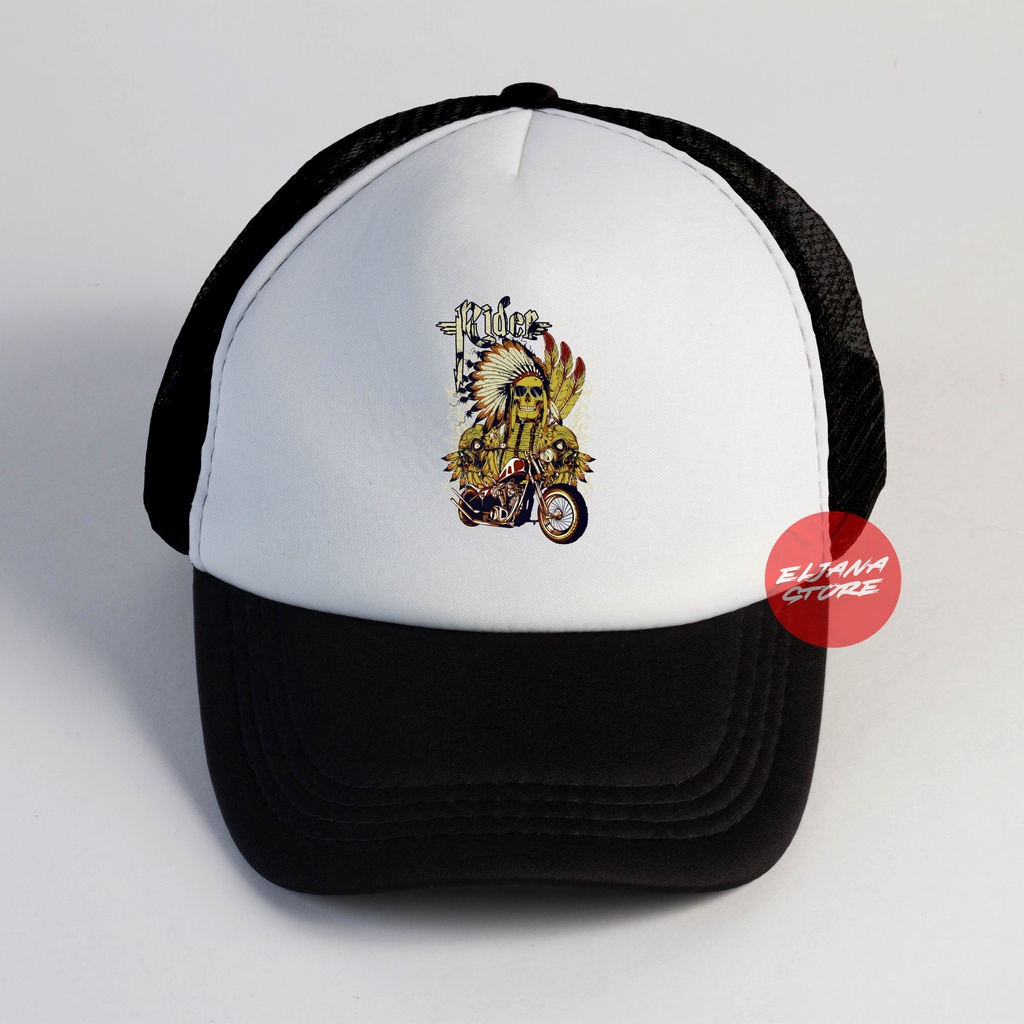 Topi Trucker Skull Vespa | Burn To Road | Rider Apache | Fun With Knives | Topi Snapback Animasi